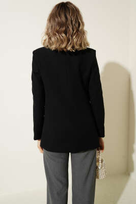 Leopar Astarlı Tek Düğme Blazer Ceket Siyah - Kadın Giyim Modelleri