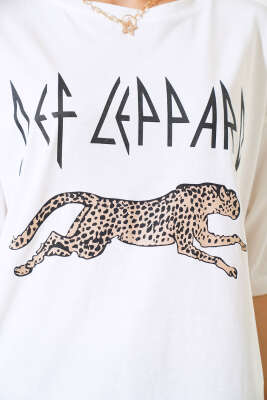 Leopar Baskılı T-shirt Ekru - Yeni Giyim