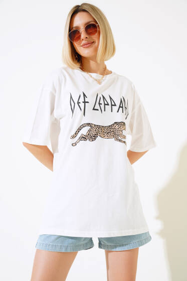 Leopar Baskılı T-shirt Ekru - Yeni Giyim