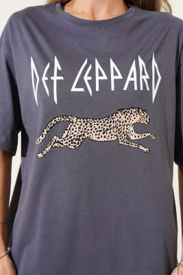 Leopar Baskılı T-shirt Füme - Kadın Giyim Modelleri
