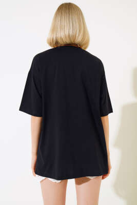 Leopar Baskılı T-shirt Siyah - Kadın Giyim Modelleri