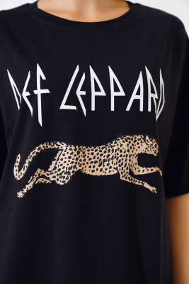 Leopar Baskılı T-shirt Siyah - Yeni Giyim