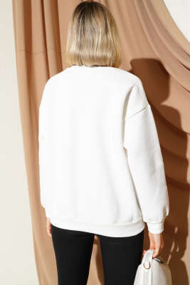 Leopar Baskılı Üç İplik Sweatshirt Ekru - Kadın Giyim Modelleri