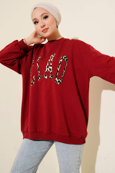 Leopar Ciao Baskılı Tunik Bordo - Tunik