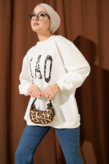 Leopar Ciao Baskılı Tunik Ekru - Tunik