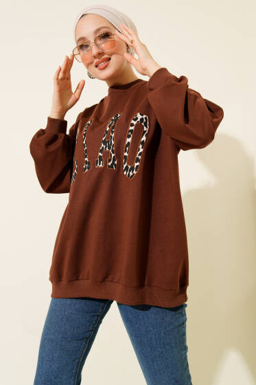 Leopar Ciao Baskılı Tunik Kahve - Tunik