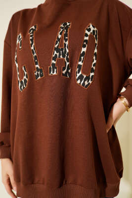Leopar Ciao Baskılı Tunik Kahve - Tunik