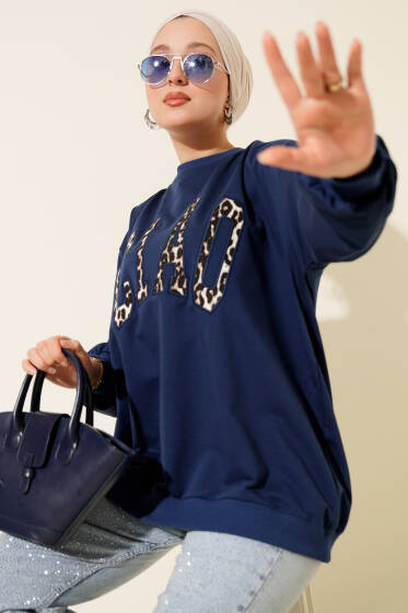 Leopar Ciao Baskılı Tunik Lacivert - Tunik