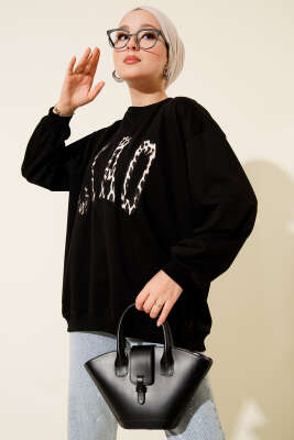 Leopar Ciao Baskılı Tunik Siyah 