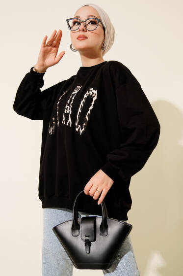 Leopar Ciao Baskılı Tunik Siyah - Tunik