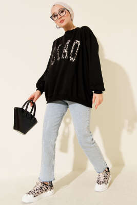 Leopar Ciao Baskılı Tunik Siyah - Tunik