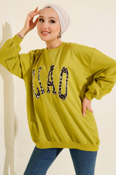 Leopar Ciao Baskılı Tunik Yağ Yeşili - Tunik