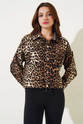 Leopar Desen Çıtçıtlı Ceket Leopar - Kadın Giyim Modelleri