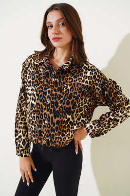 Leopar Desen Çıtçıtlı Ceket Leopar - TİLLE