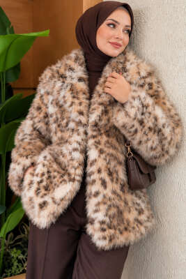 Leopar Desen Detaylı Kürk Mont Leopar - Kaban