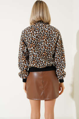 Leopar Desen Fermuarlı Kısa Mont Leopar - Kadın Giyim Modelleri
