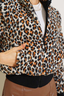 Leopar Desen Fermuarlı Kısa Mont Leopar - Kadın Giyim Modelleri