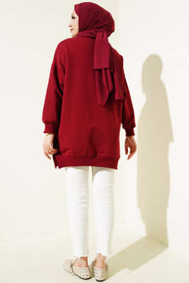 Leopar Desen Fiyonklu Tunik Bordo - Tunik