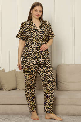 Leopar Desen Gömlek Yaka Büyük Beden Pijama Takımı Leopar - Pijama