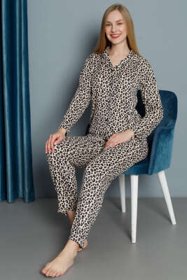 Leopar Desen Gömlek Yaka Pijama Takımı Leopar - Pijama