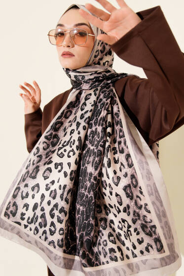Leopar Desen İpekTwill Şal Bej - Başörtüsü