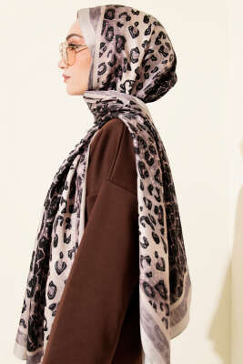Leopar Desen İpekTwill Şal Bej - Başörtüsü