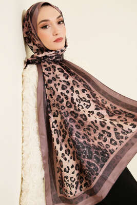 Leopar Desen İpekTwill Şal Soft Kahve - MODA KAŞMİR