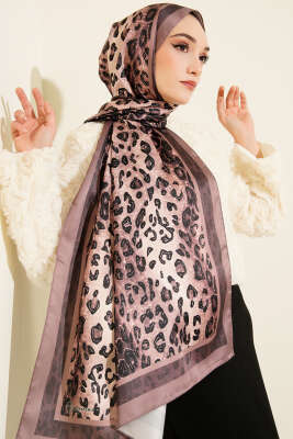 Leopar Desen İpekTwill Şal Soft Kahve - Başörtüsü