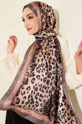 Leopar Desen İpekTwill Şal Vizon - MODA KAŞMİR