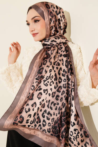 Leopar Desen İpekTwill Şal Vizon - Başörtüsü