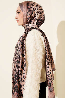 Leopar Desen İpekTwill Şal Vizon - Başörtüsü