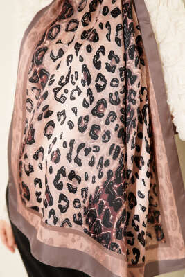 Leopar Desen İpekTwill Şal Vizon - Başörtüsü