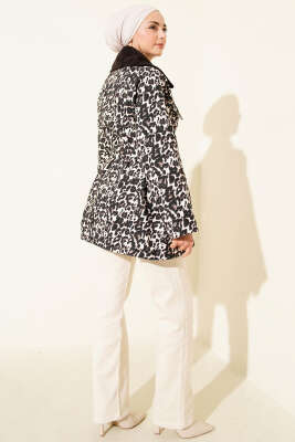 Leopar Desen Kadife Yaka Trençkot Kahve - Trençkot