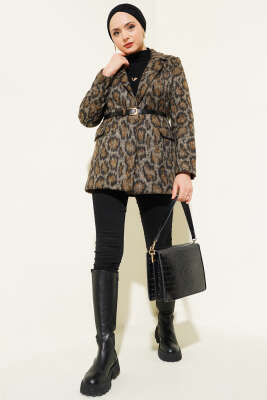 Leopar Desen Kemerli Blazer Ceket Taba - 700-1000 TL Ürünler