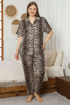 Leopar Desen Kısa Kol Büyük Beden Pijama Takım Leopar - Pijama