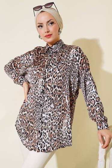 Leopar Desen Salaş Gömlek Latte - Gömlek