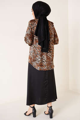 Leopar Desen Saten Gömlek Kiremit - Gömlek