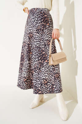 Leopar Desen Scuba Etek Bej - Uzun Etek