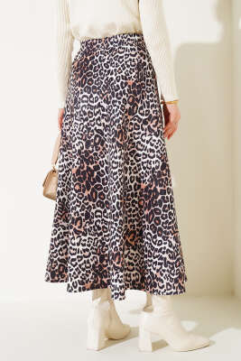 Leopar Desen Scuba Etek Bej - Uzun Etek