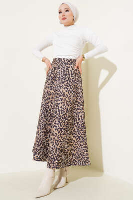 Leopar Desen Scuba Etek Latte - Uzun Etek