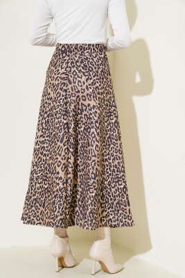 Leopar Desen Scuba Etek Latte - Uzun Etek
