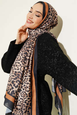 Leopar Desen Soft Şal Camel - Başörtüsü