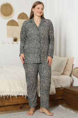 Leopar Desen Süet Büyük Beden Pijama Takım Yeşil - IŞILAY