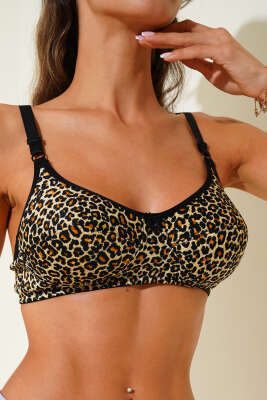 Leopar Desen Süngerli Desteksiz Sütyen Leopar