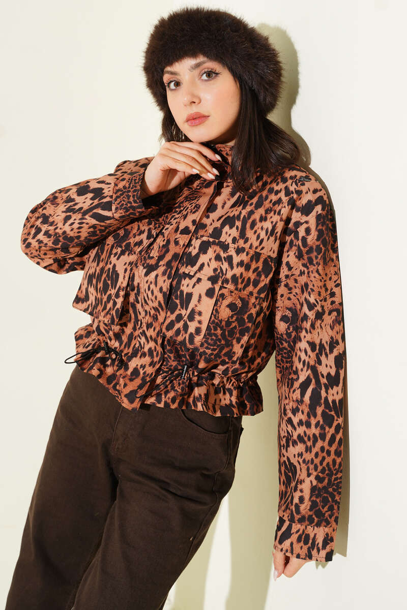 Leopar Desen Tünelli Kısa Ceket Leopar