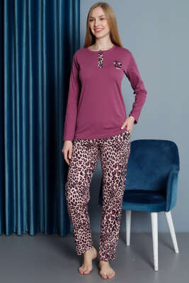 Leopar Desen Uzun Kol Pijama Takım Magenta - Pijama