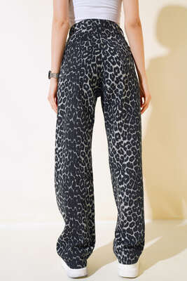 Leopar Desen Uzun Salaş Pantolon Gri Leopar - Kadın Giyim Modelleri