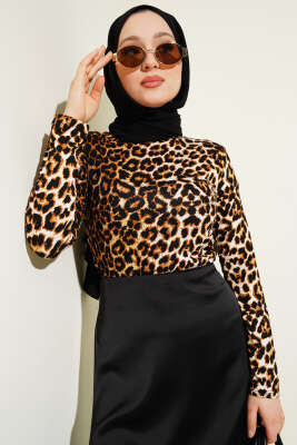 Leopar Desenli Basic Body Taba 