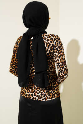 Leopar Desenli Basic Body Taba - Bluz