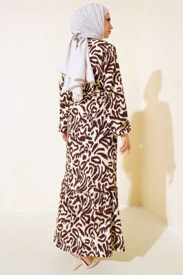 Leopar Desenli Bürümcük Elbise Kahve - Tesettür Elbise